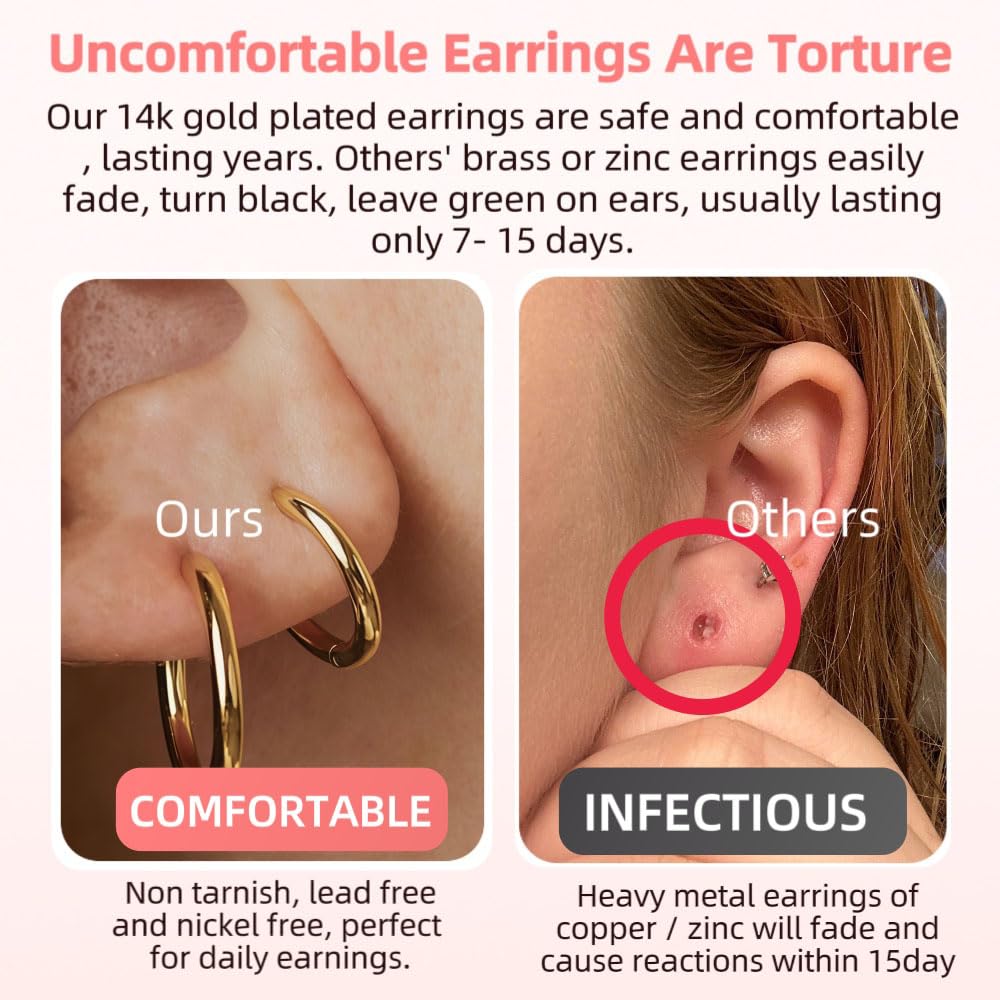 5 Pairs Small Gold Huggie Hoop Earrings Set Women 14K Gold Plated Cartilage Earrings Hypoallergenic Lightweight Stainless Steel Earrings 2nd 3rd Hole Cute Multiple Piercing Stack Jewelry Trendy Gift