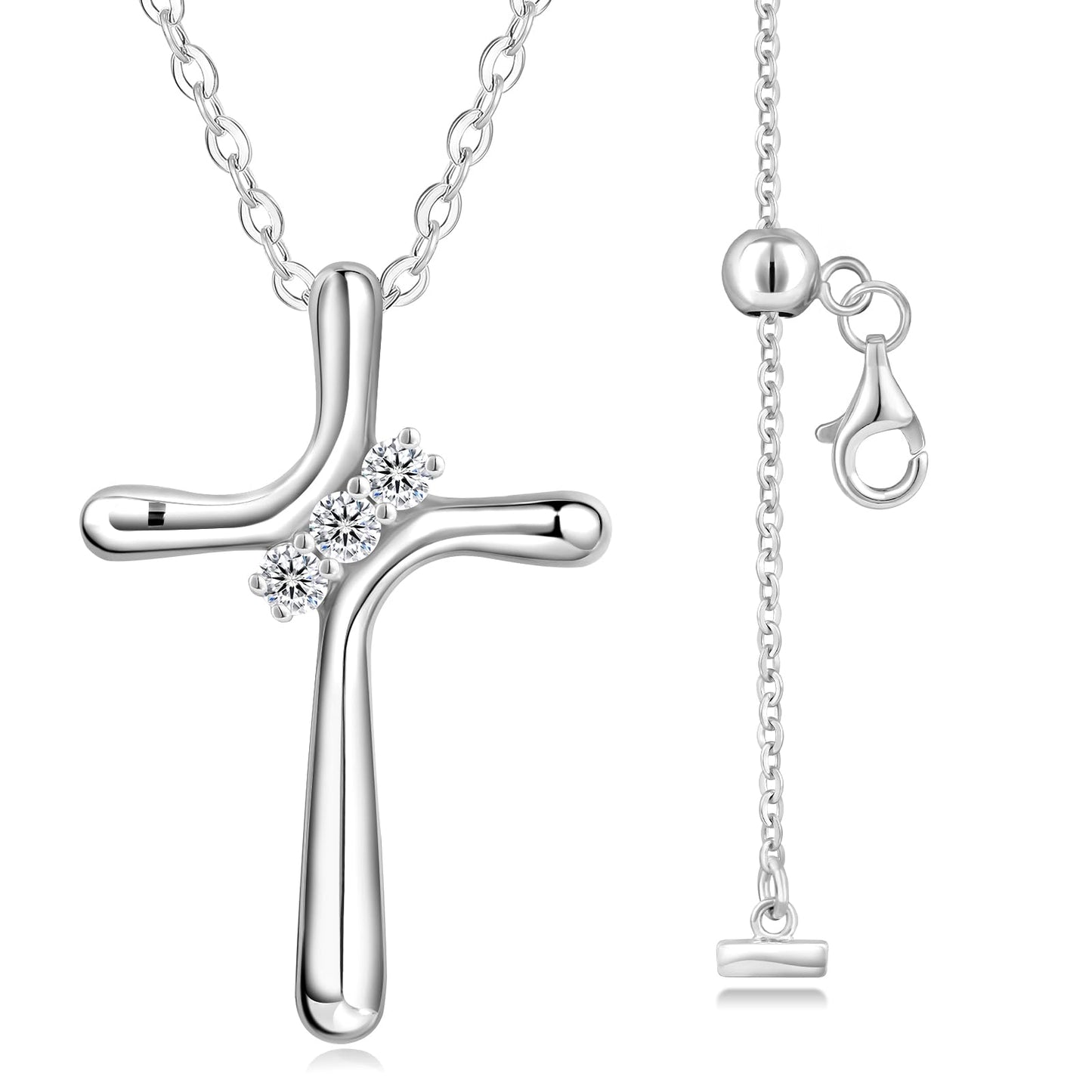 KRKC&CO Moissanite Cross Necklace for Women: D Color VVS1 0,09ct, 925 Vermeil Sterling Silver, Hypoallergenic Petite Pendant, Luxury Gifts for Birthday Anniversary Wedding, Gift Box with Handles