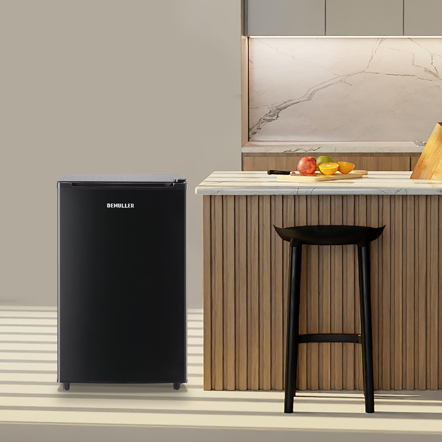DEMULLER Mini Upright Freezer 3.2 Cubic Feet Front Door Freezer Compact Upright Freezer with 7-speed Temperature Control for Home Kitchen Office Apartment Black