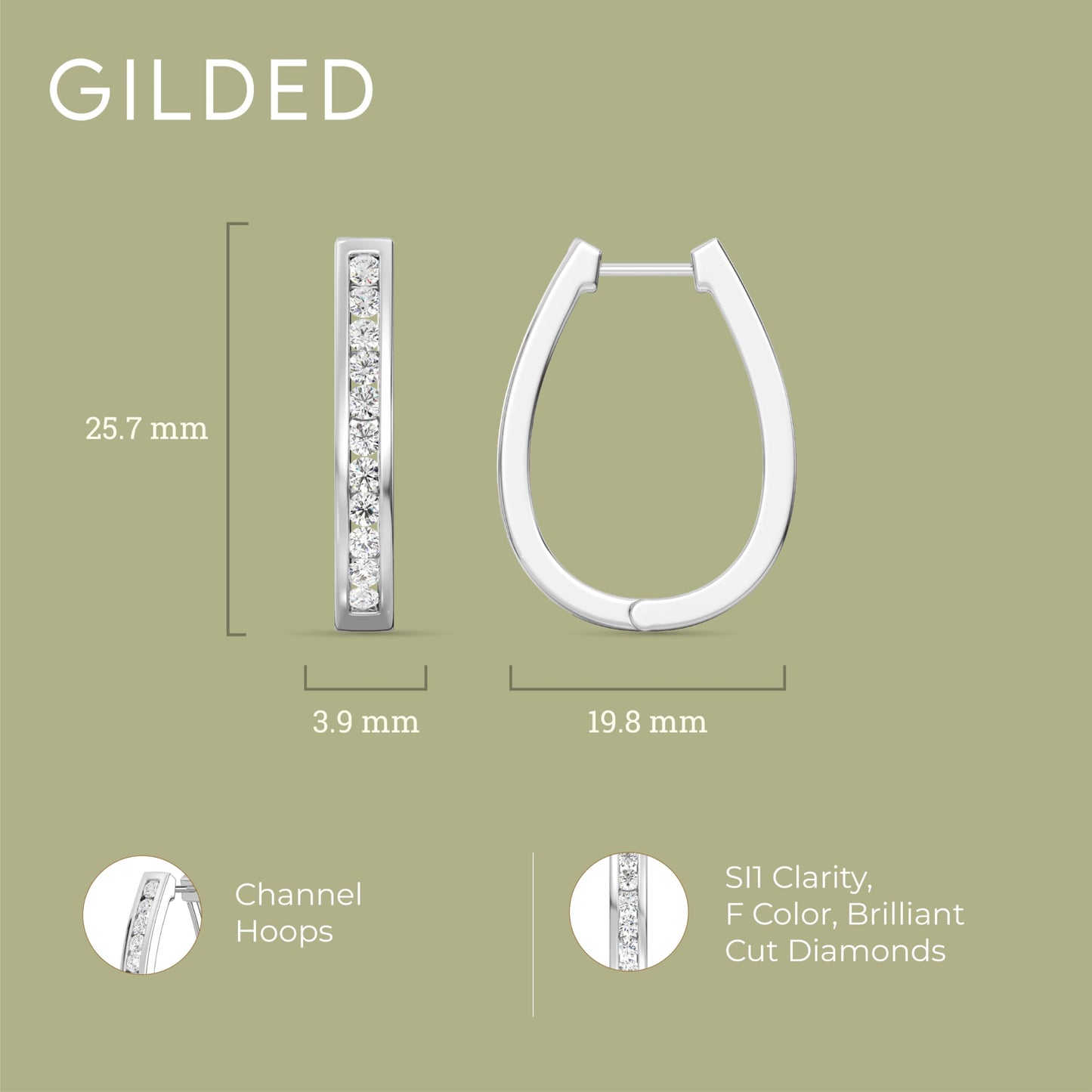 Gilded 1 Carat Total Weight Lab-Grown Diamond Channel Set Hoop Earrings for Women in 925 Sterling Silver | Hypoallergenic Fine Jewelry | Bottom Hinged Closure | SI1 Clarity, F Color
