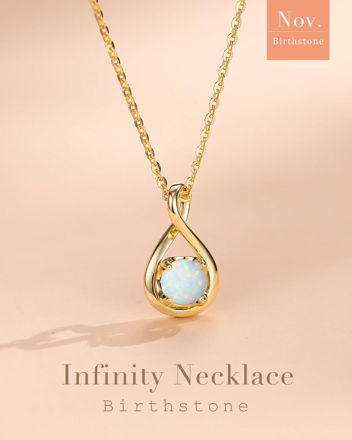 FANCIME White Opal Necklace October Birthstone Necklace for Women Yellow Gold Plated Sterling Silver Infinity Pendant Fine Jewelry Birthday Mothers Day Gifts for Mom Her Daughter
