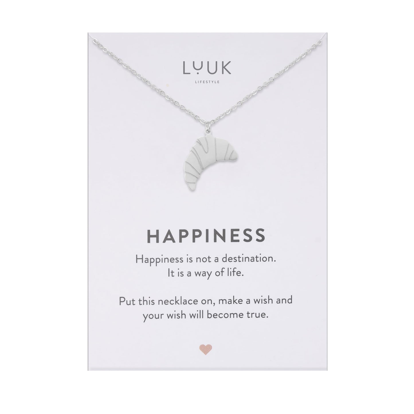 LUUK LIFESTYLE Stainless steel Croissant pendant, 14k Silver plated, necklace, Gift Card 19in adjustable waterproof thin sturdy chain gift for women france vacation dainty chic modern trendy aesthetic