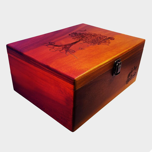 Active Lotus Tree of Life Large Premium Wood Keepsake Box with Hinged Lid and Metal Latch Storage Boxes with Lid Engraved Tree Design Gift Box Treasure StashBox