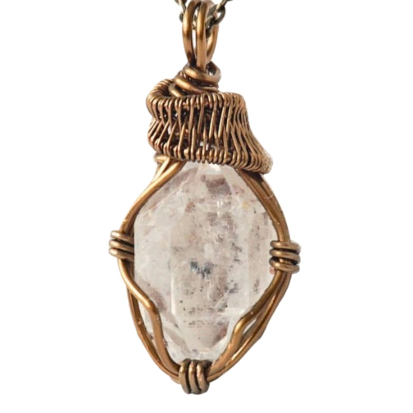 Designs by Nature Gems Natural Herkimer Diamond Necklace for Women - April Birthstone Necklace for Women - Designer Pendant Necklace - 30-45 Carat Herkimer Diamond, Antique Bronze Chain