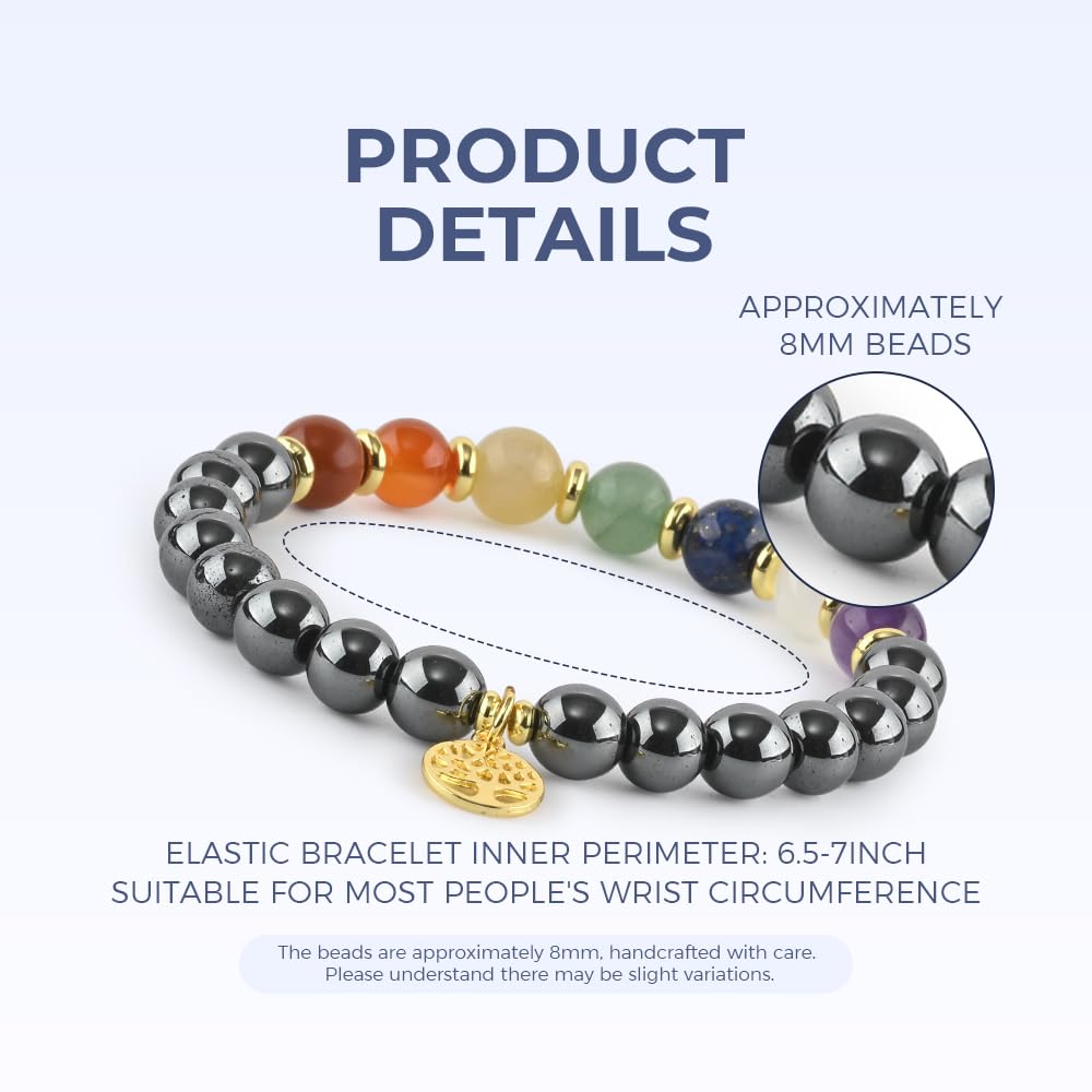 Thanks Nature Seven Chakra 8mm Beaded Bracelet - Balance Natural Healing Crystal Stretch Bracelet for Women and Men - Handmade Semi-Precious Gemstone with Positive Energy
