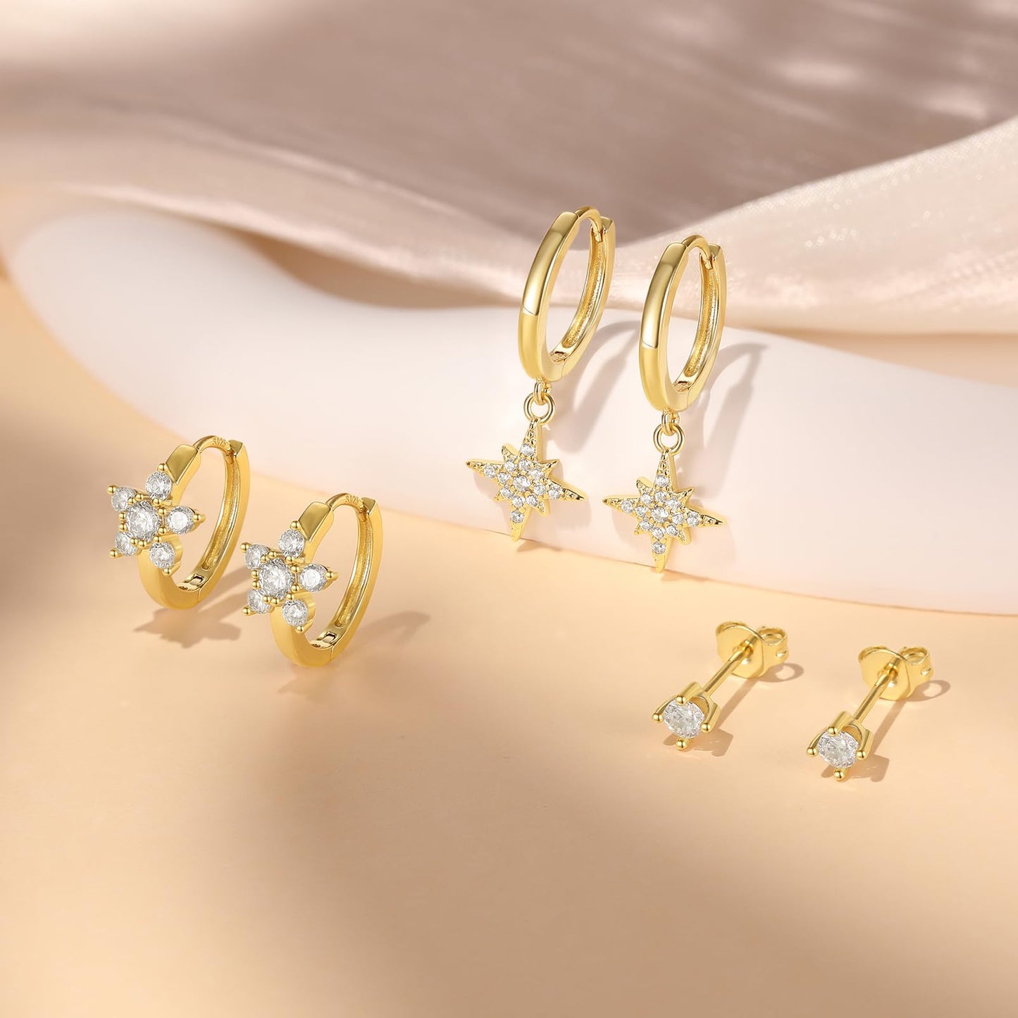 14K Gold Hoop Earring Set for Women, Dainty Gold Huggie Hoop Earrings, Earring Sets for Multiple Piercing Hypoallergenic Earring Stacks, Cartilage Earrings for Women Jewelry Gifts