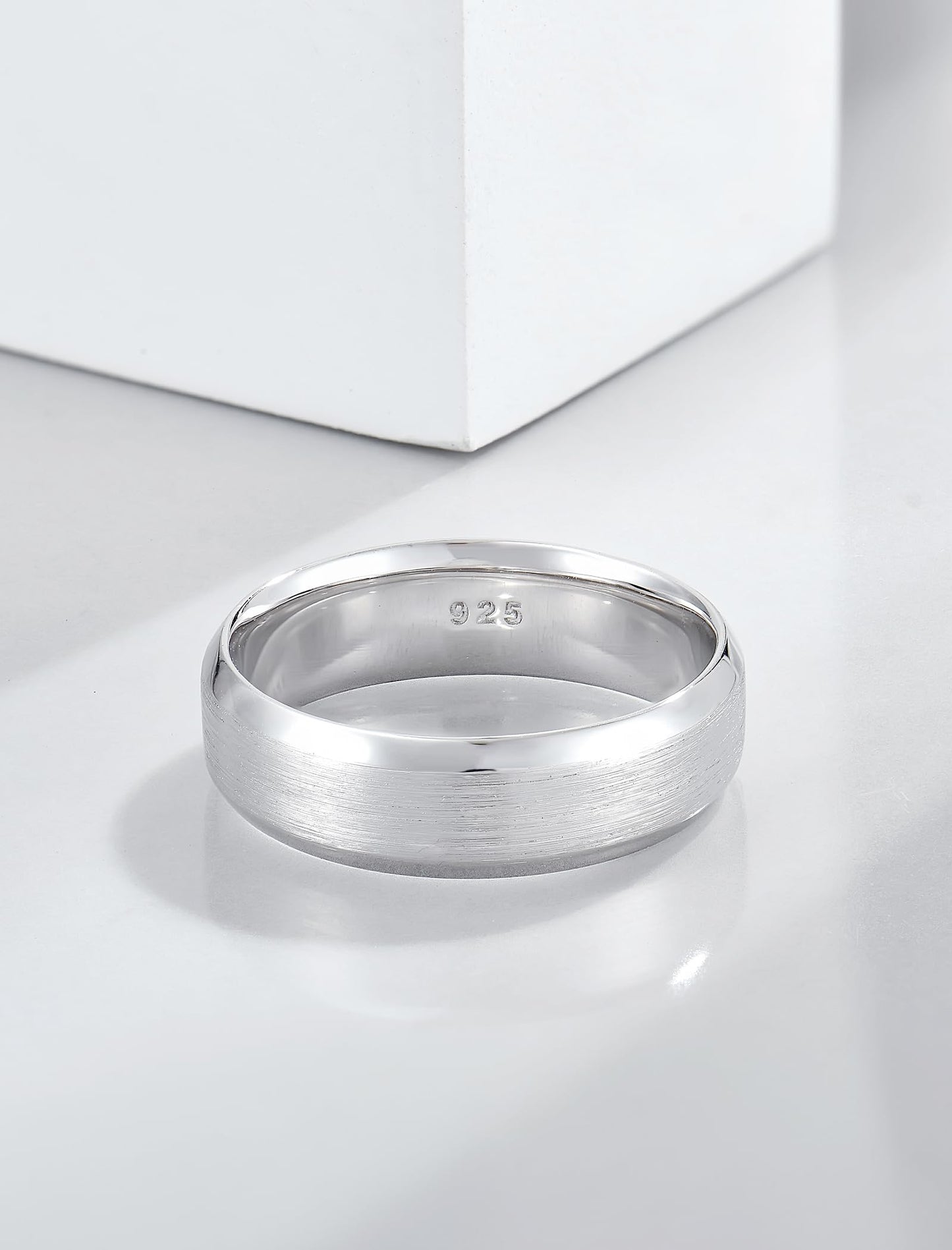 STARCHENIE 6mm Wedding Band, Solid 925 Sterling Silver Ring for Men, Brushed Matte Finish, Beveled Polished Edge, Comfort Fit Size 7