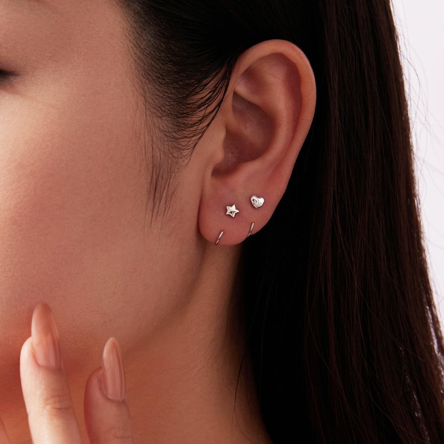 BISAER 925 Sterling Silver Heart Star Small Hoop Earrings, Hypoallergenic Backless Earrings Cartilage Earrings for Women, Dainty Sleeper Earrings with No Back Half Hoop Earrings Jewelry Gift for Her