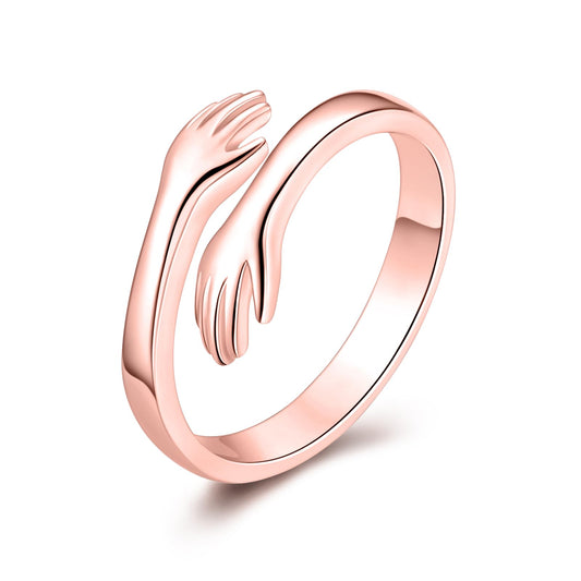 ACJFA 925 Sterling Silver Adjustable Hug Rings for Women Men Wedding Band Rings Wrap Around Rings Hand Ring Jewelry for Women (Rose gold-No engraved)