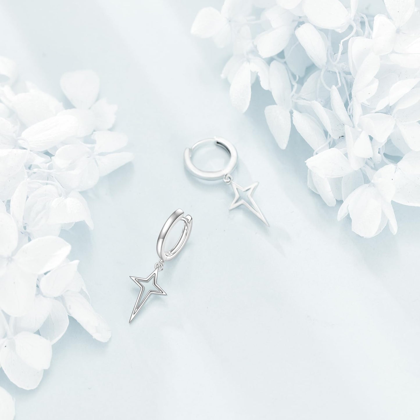 925 Sterling Silver Cross Hoop Earrings Star Dangle Drop Earrings Huggie Jewelry Birthday Gifts for Women (Star Cross)