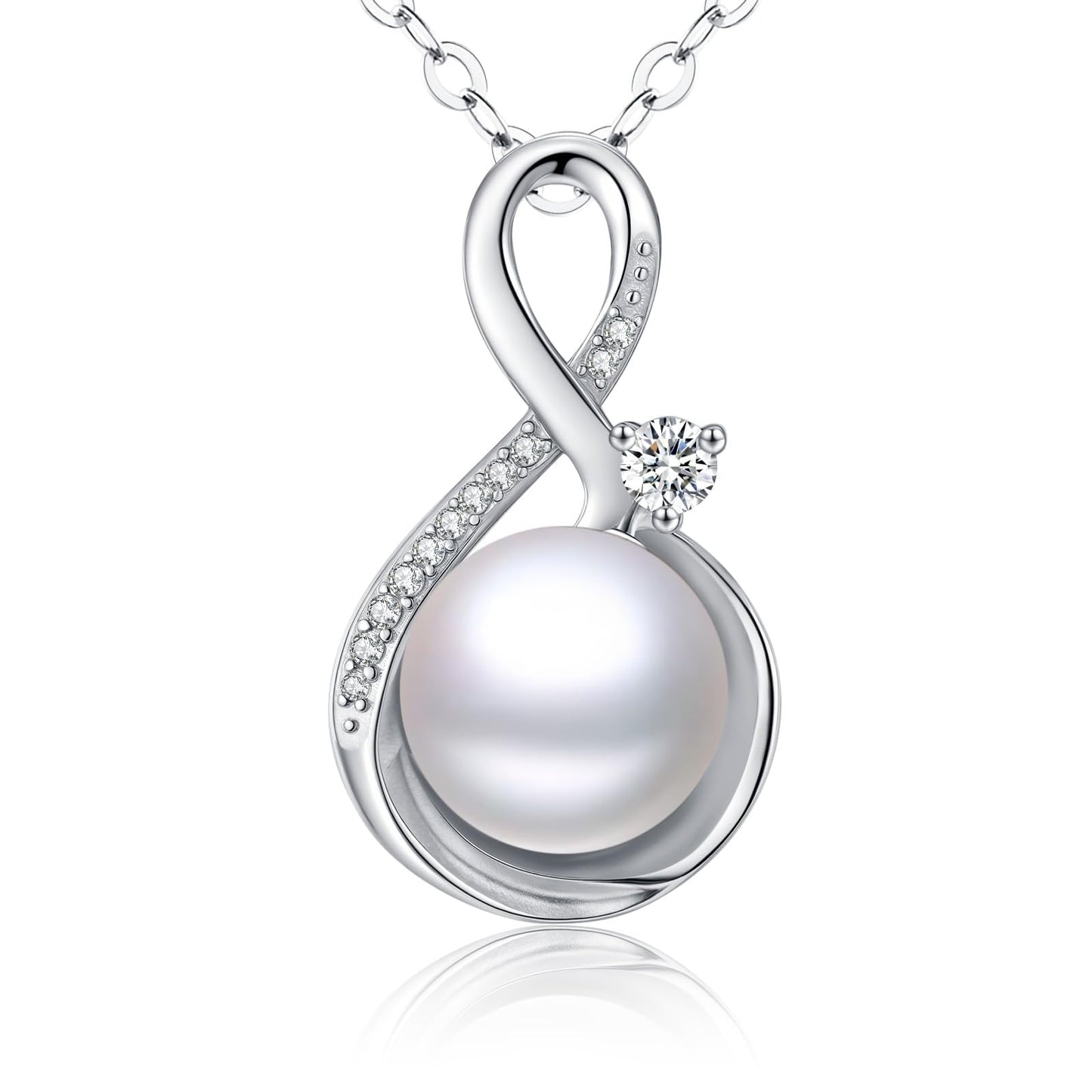 11 mm Infinity Pearl Necklace 925 Sterling Silver Jewelry 5A Cubic Zirconia Pendant Necklace Gifts for Mom Women Girlfriend Grandma Lover Her Wedding Birthday Anniversary Engagement Valentine's Day