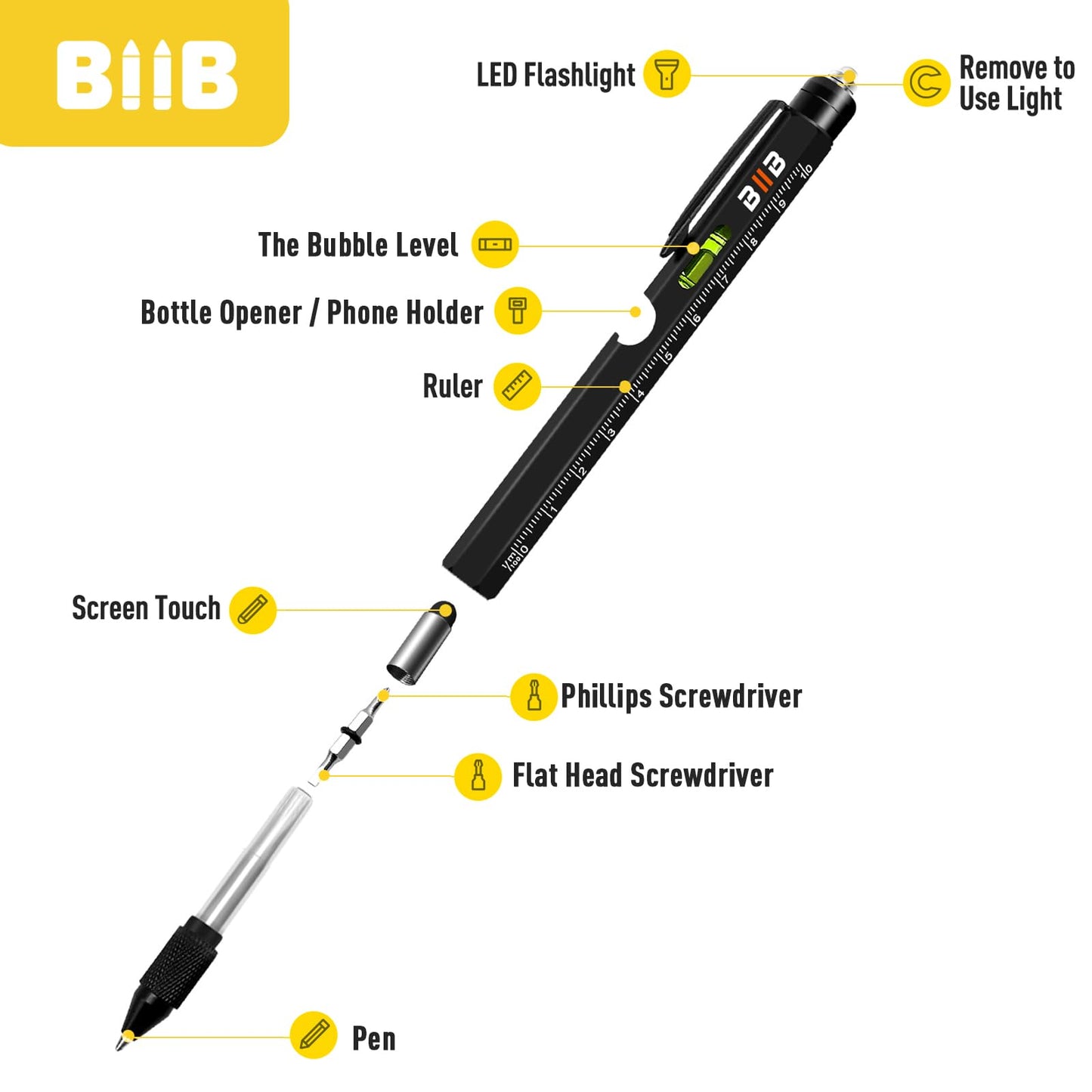 BIIB Fathers Day Gift for Men 9 in 1 Multitool Pen, Mens Gifts for Him Dad Husband, Dad Gifts from Daughter Son, Personalized Gifts Ideas, Birthday Gifts for Men, Tools Cool Gadgets