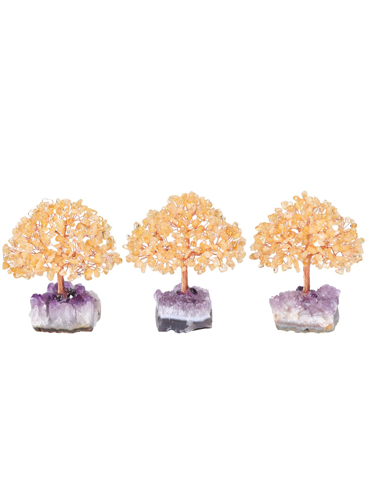Jovivi Natural Citrine Healing Crystal Money Tree on Amethyst Cluster Geode Druzy Base Feng Shui Crystals for Home Office Desk Decorations, Wealth, Good Luck