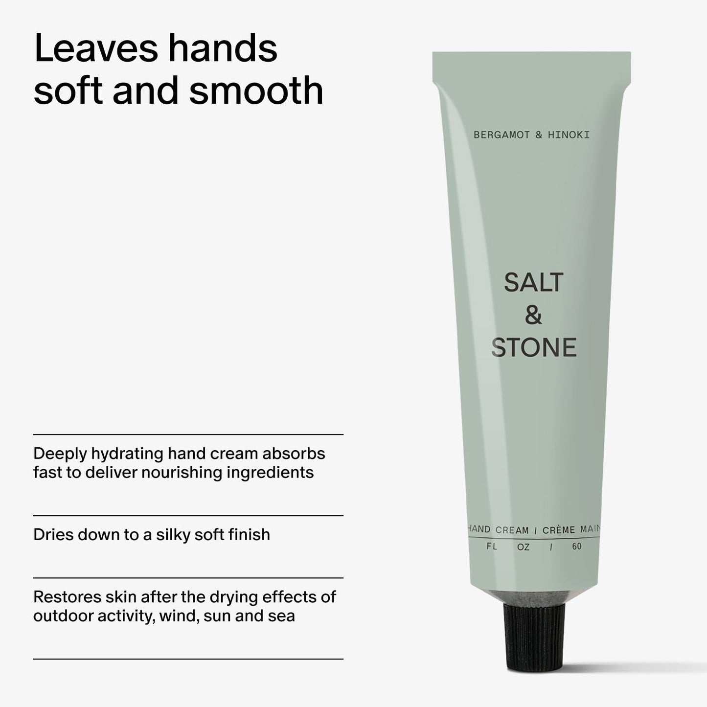 Salt & Stone Hand Cream for Women & Men | Hydrates, Nourishes & Softens Skin | Restores Dry Cracked Hands | Fast-Absorbing | Cruelty-Free & Vegan | Neroli & Basil 2 fl oz