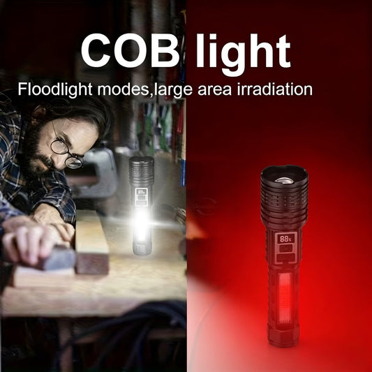 1PC/2PCS high Brightness Rechargeable LED flashlights, with a Total of 7 Modes, COB Side Light - red Blue Flash with Digital Display Function, Gift Box Set, Suitable for Emergency situations (2)