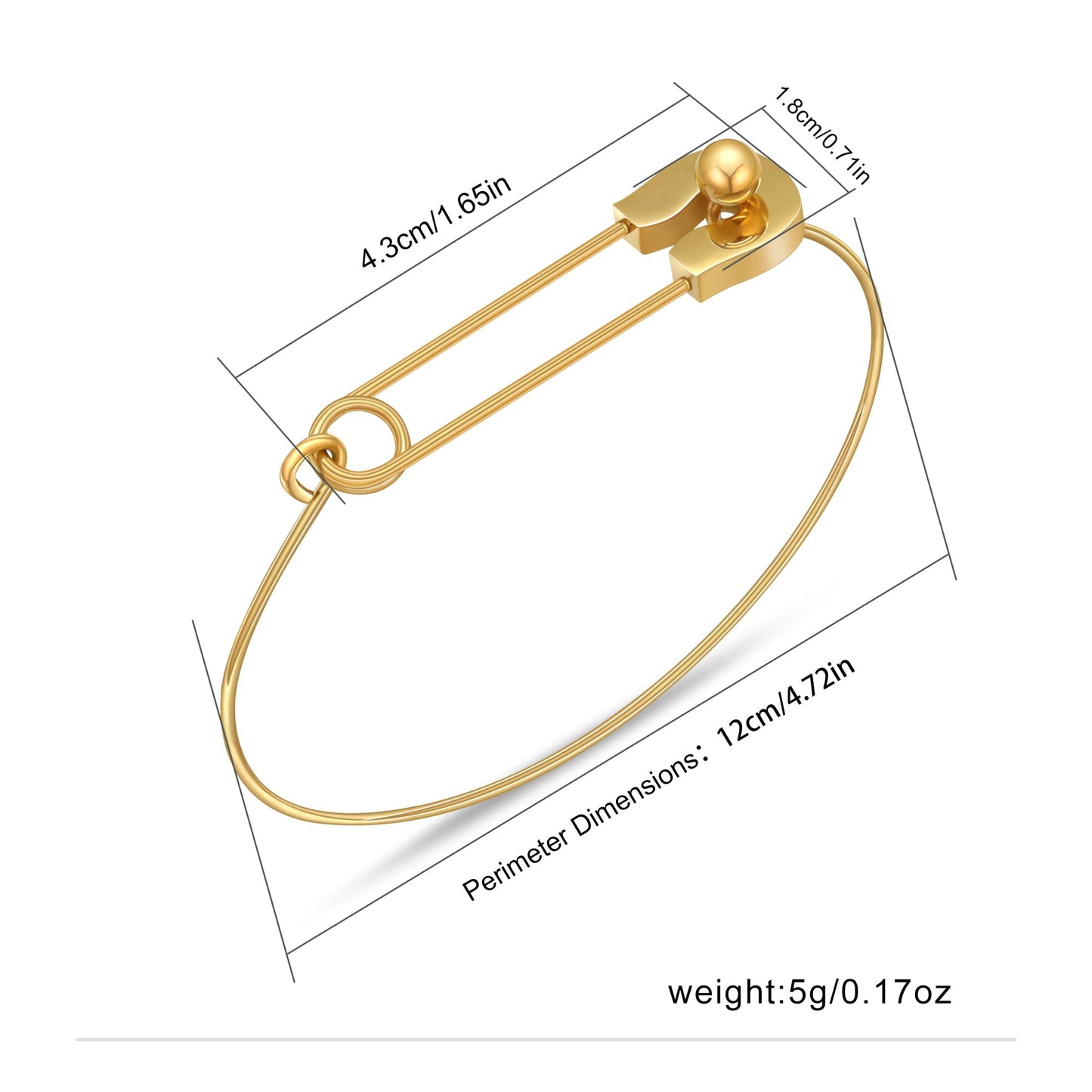 AILUOR Fashion Safety Pin Hook Bangle Bracelet, Vintage Punk Classic Simple Love Bracelet Jewelry Unisex (Gold)