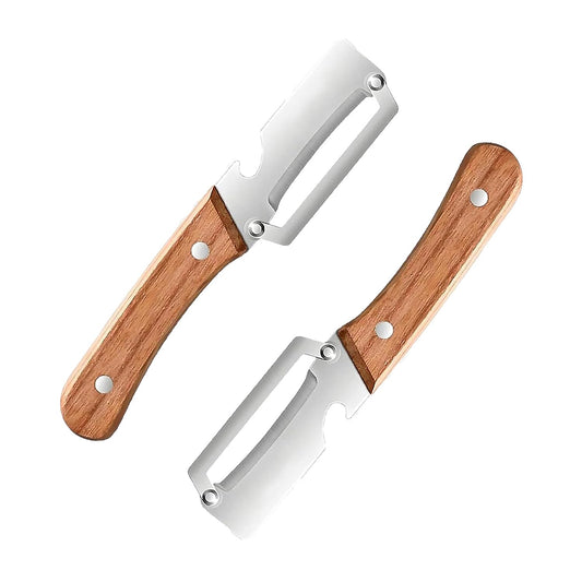 2-in-1 Multifunctional Vegetable Peeler with Wooden Handle & Stainless Steel Blade, Multifunctional Vegetable Peeler, Built-in Bottle Opener, Fruit & Vegetable Kitchen Peeling Tool (2Pcs)