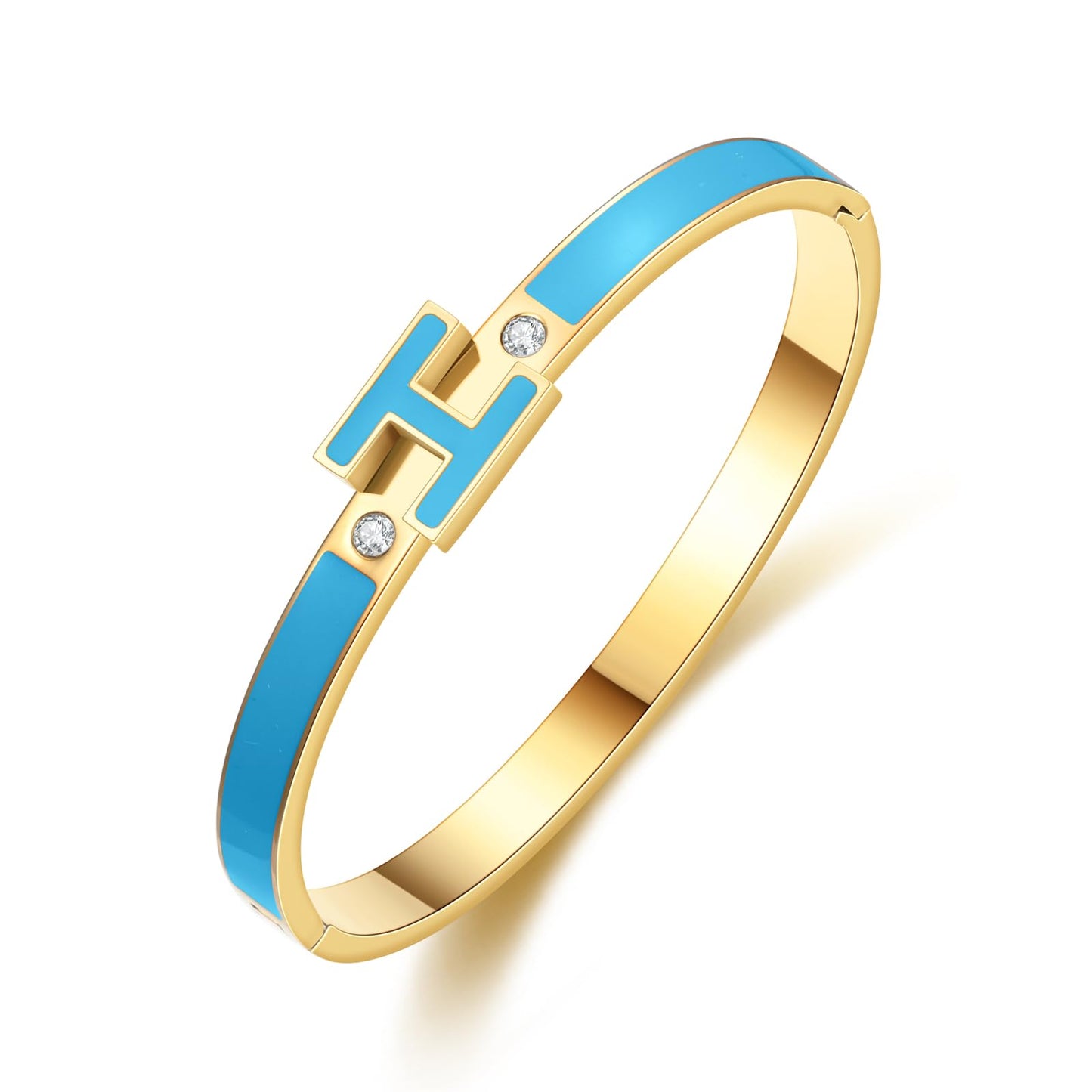 Hothink Gold Bracelets for Women, H Bangle Bracelet, Dainty 18K Gold Plated Stainless Steel Enamel Bracelet for Everyday, Work, Party, Stackable Gift for Mom, Wife, Girlfriend