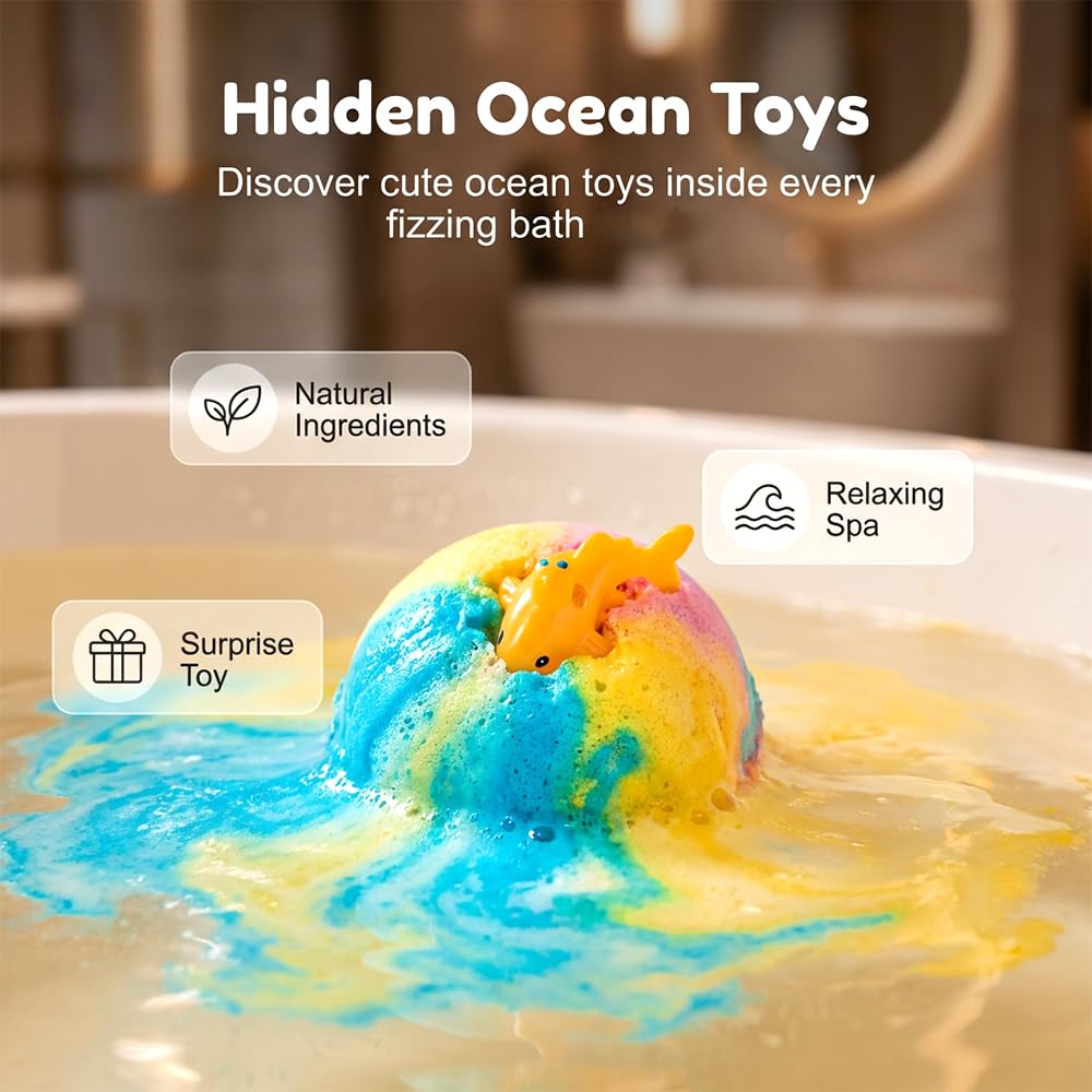 Bath Bombs with Surprise Inside, 2026 New 12/24 Pack Ocean Toy Bath Salt Ball Sleeve Box Bath Bombs, Animal Theme Fizzy Bubble Bath, Bath Fizzies Gift Set for Women (Land Animal 24Pack)