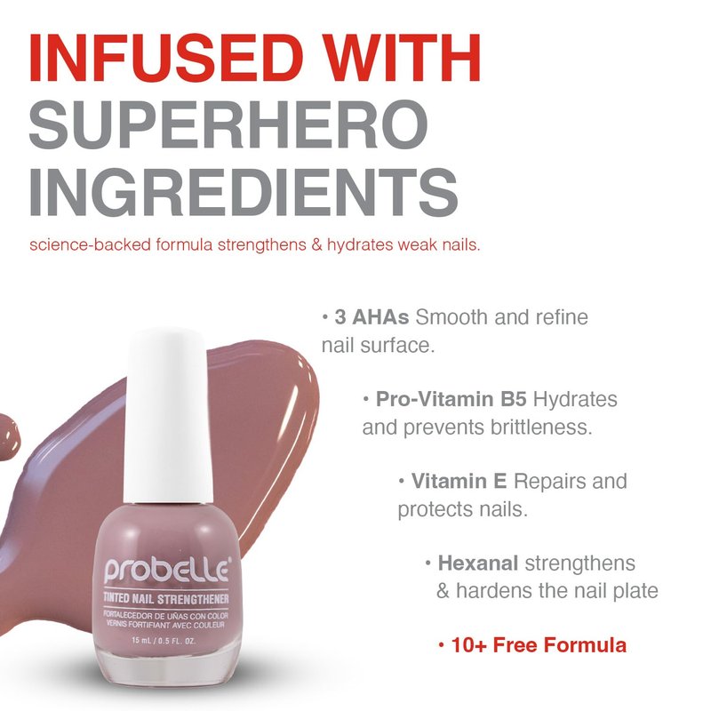 Probelle Tinted Nail Strengthener, Colored Nail Strengthening Treatment, Nail Growth and Repair, Stops Peeling, Splits, Chips, Cracks, and Strengthens Nails (0.5 Fl Oz (Pack of 1), Pastel Purple)