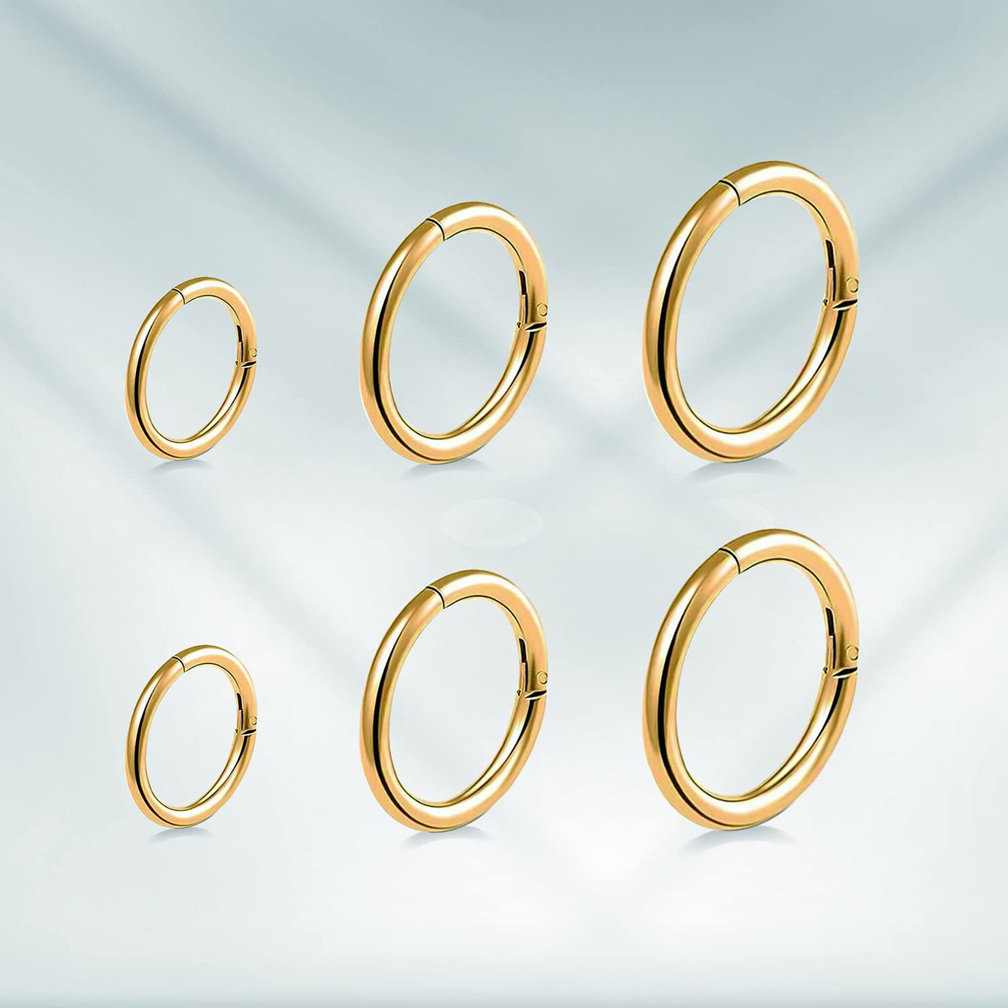 BOGKU 6pcs G23 Titanium Septum Rings Hinged Nose Ring Hoops for Women Men 16G Cartilage Hoop Earrings Body Piercing Jewelry Gold Lip Rings - Diameter 6mm 8mm 10mm