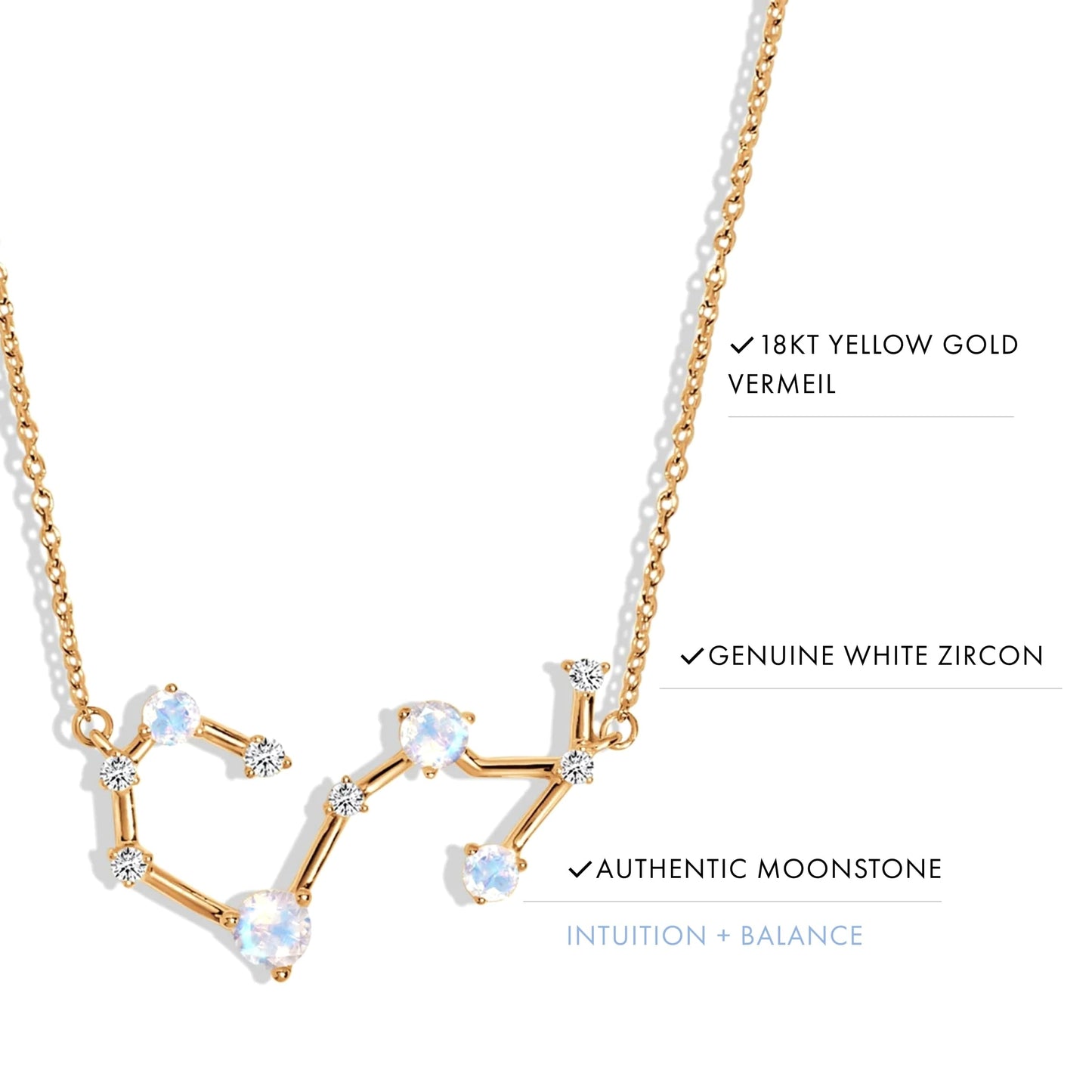 Moon Magic Moonstone Necklace - Scorpio Zodiac Constellation / 925 Sterling Silver - 18k Rose Gold - Yellow Gold Rainbow Moonstone Necklaces for Women/Authentic Rainbow Crystal Jewelry