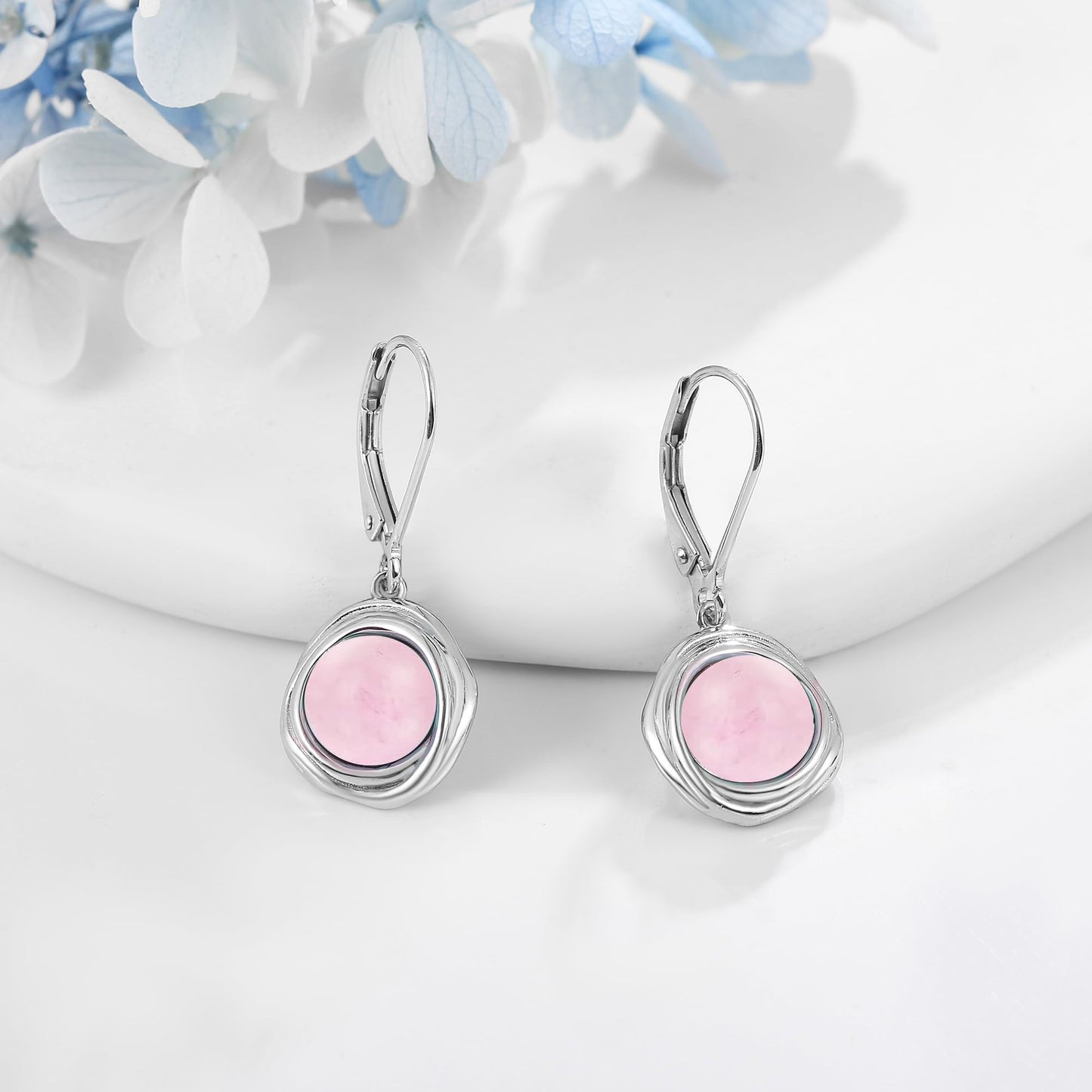 POPLYKE Rose Quartz Earrings Dangle for Women 925 Sterling Silver Leverback Earrings for Women Rose Quartz Jewelry Birthday