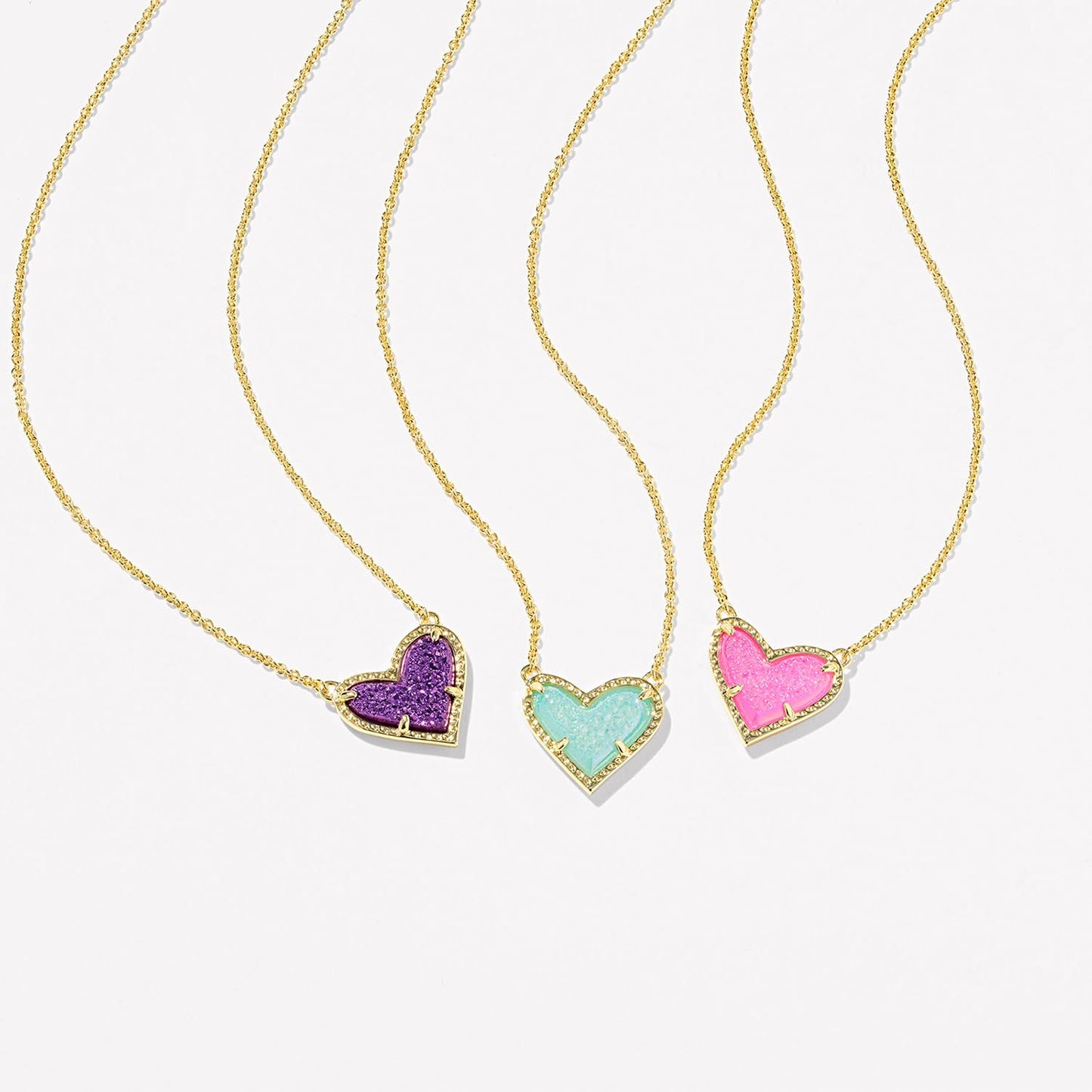 Kendra Scott Ari Heart Pendant Necklace, 14k Gold-Plated Brass, Fashion Jewelry for Women, Hot Pink Drusy