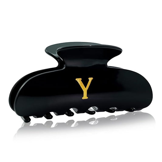 Acrylic Letter Hair Clips for Women - Black Monogram Hair Claw Alphabet Large Hair Clip, Fashion Glitter Claw Clips Elegant And Durable Hair Accessory, Letter Y