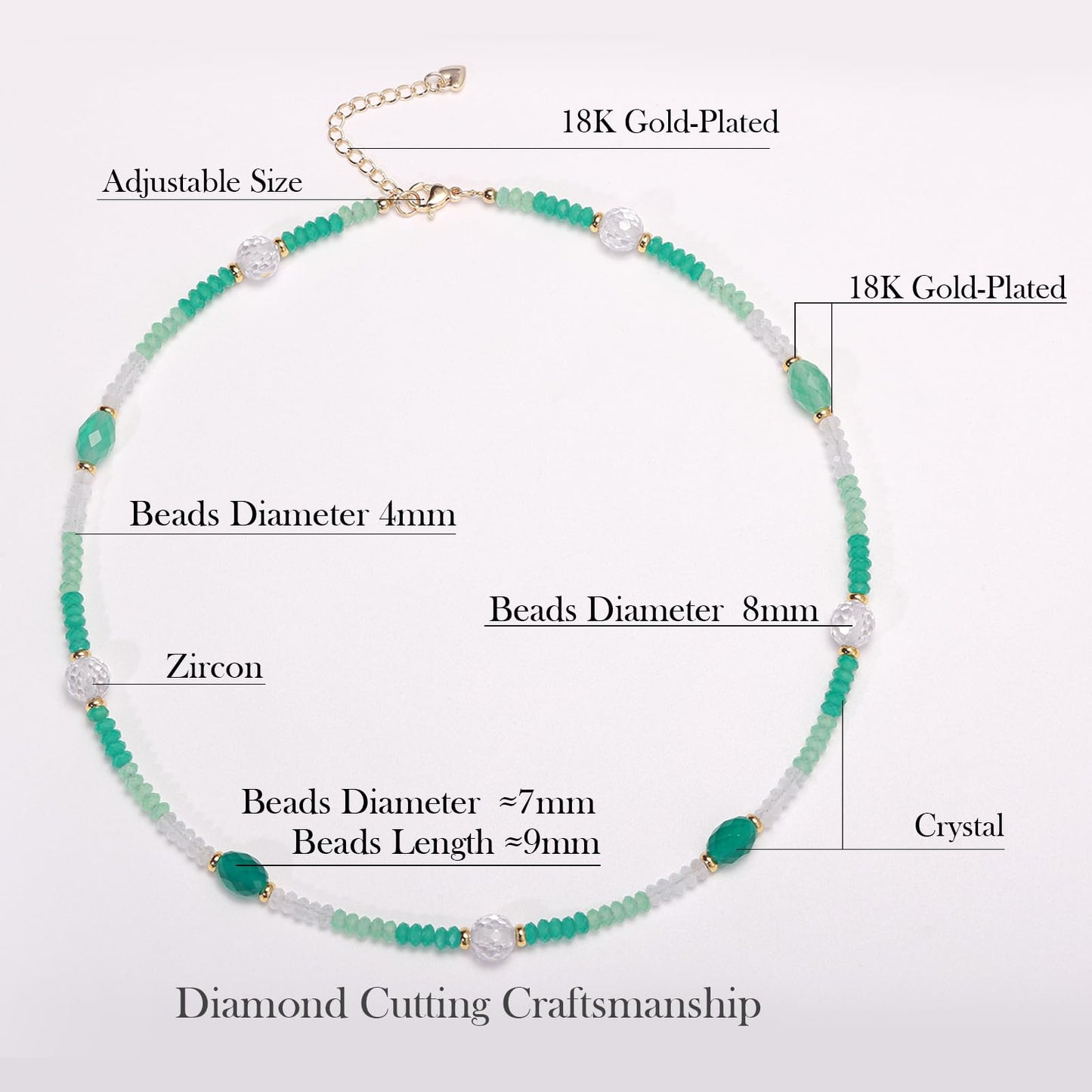 Gmissbabicoo Healing Crystal Necklace for Women Spiritual Zircon Beads Handmade Gemstone with 18k Golden Plated Crystals Stones Beaded Adjustable Necklaces with Jewelry Box Green