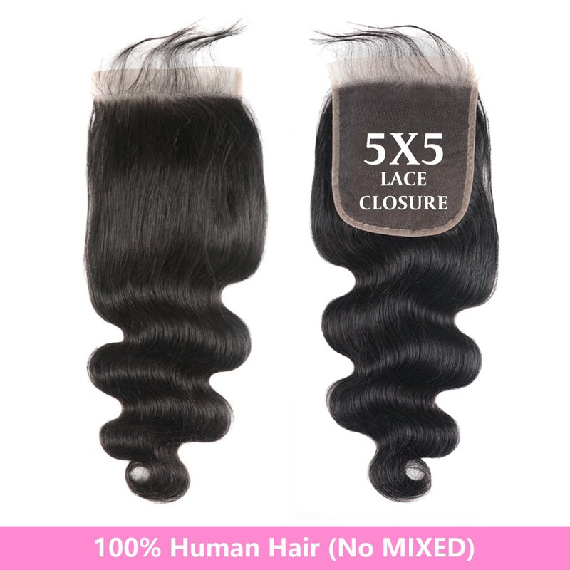 5x5 HD Lace Closure Human Hair Body Wave Closure 16 Inch HD Lace Closure Free Part 100% Human Hair Extensions for Black Women Pre Plucked with Baby Hair Natural Color