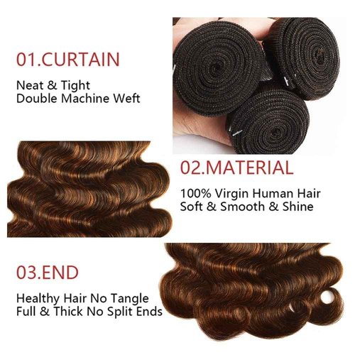 Condescension Human Hair Bundles 22 24 26 Inch Chocolate Brown Highlight P4/30 Body Wave Bundles Human Hair Unprocessed Brazilian Virgin Quick Weave Hair for Black Women
