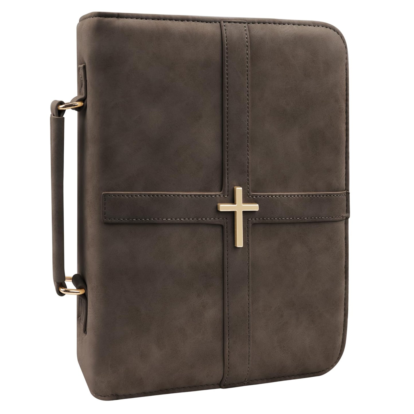 Classic Leather Bible Cover Case with Cross Design and Handle for Men Women, Durable Bible Study Supplies Organizer Carrying Bag, Perfect Christmas Gifts for Christians with Gift Box（Dark Brown