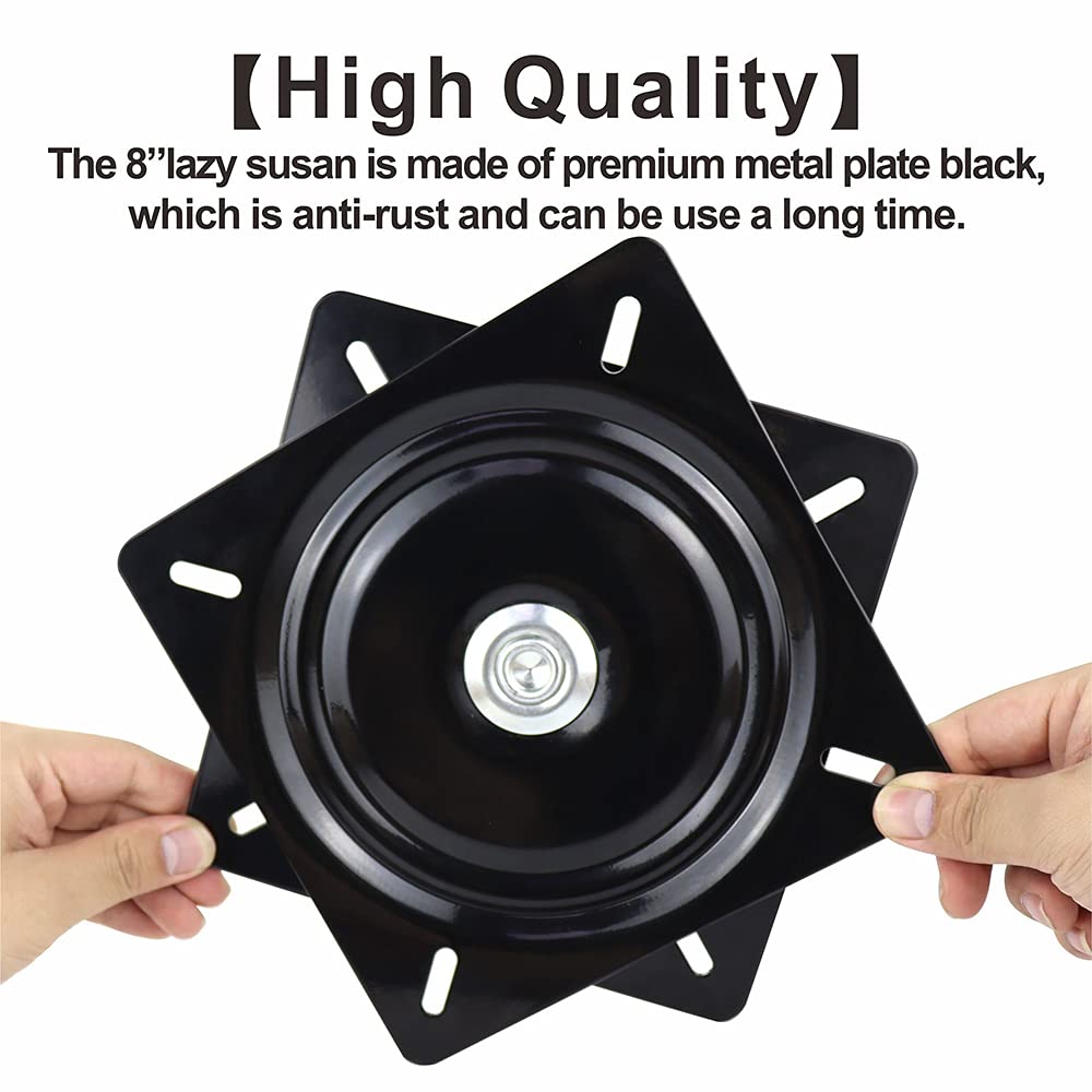 2Pack 8 Inch Lazy Susans Turntable Bearings Swivel Zinc Plate, Black Square Lazy Susan Hardware, Heavy Duty Lazy Susan Replacement Parts for Table, Chair, Round Bar Stools with 500LB Capacity Load