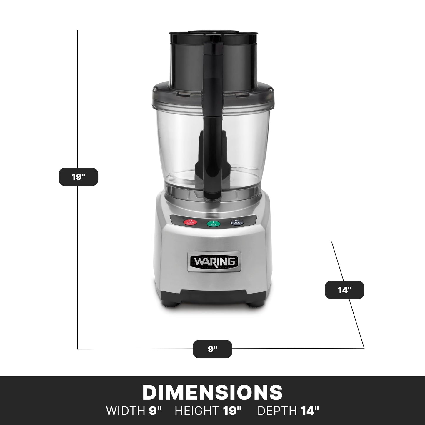 Waring Commercial WFP16S 4 Quart Food Processor, 2 HP Motor, Extra Large Feed Tube, Patented LiquiLock Seal Bowl System, Includes Shredding, Slicing, Whipping Disc and a Standard S blade for Chopping, Pureeing, and Emulsyfying, 120V 5-15 Phase Plug