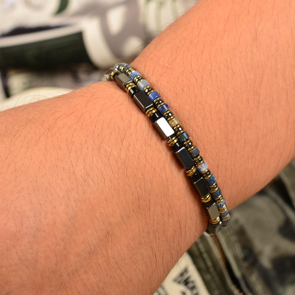 Casvia Hematite & Obsidian Bracelet for Men, GritChain Adjustable Stainless Steel Beaded Bracelet, Easy to Wear Chakra Jewelry, Ideal Gift for Dad, Husband, Boyfriend