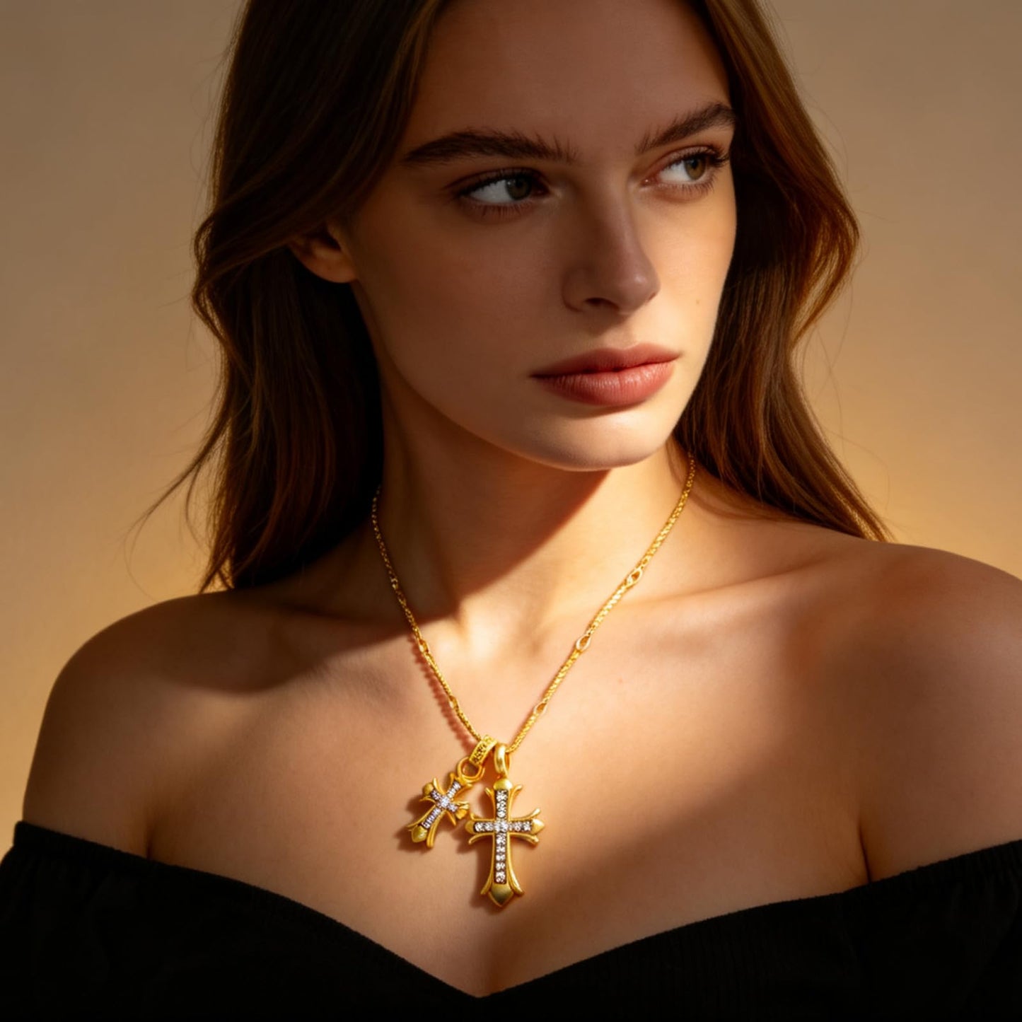 MAIKERDER Cross Necklace for Women,14K Gold Plated Cubic Zirconia Cross Pendant Necklace for Women Simple Layered Cross Necklaces for Women Non Tarnish