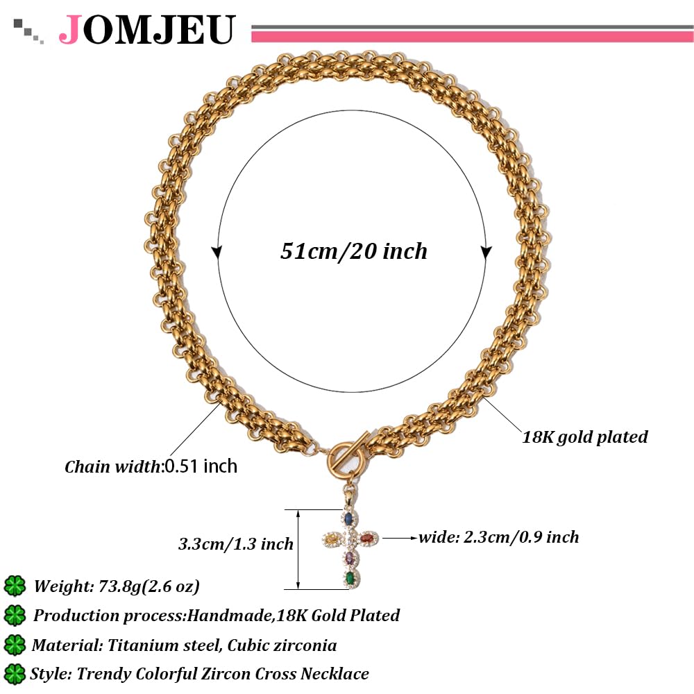 jomjeu Cross Necklace for Women 18K Gold Plated Stainless Steel Chain Pendant Necklace Classic Trendy Toggle Chunky Gold Necklaces Jewelry Gifts for Women