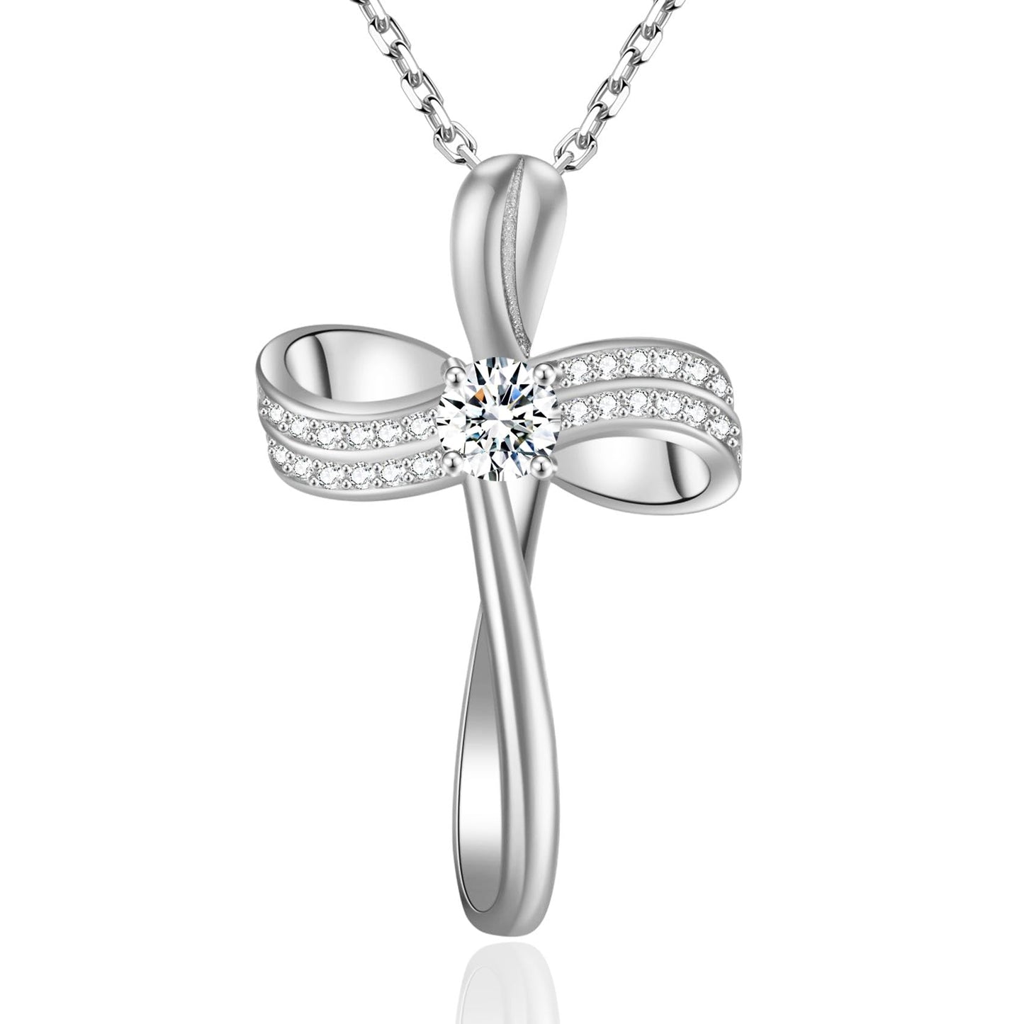 OKISIL 18K Gold Plated Cross Necklace for Women, S925 Sterling Silver Necklace for Women, Infinity Loop Pendant Jewelry with 5A Cubic Zirconia, Anniversary Birthday Christian Gifts for Women Her Wife (White gold)