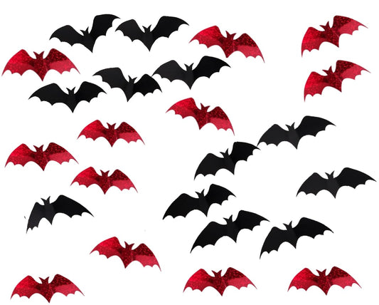 Adam Victor 3D Bats Wall Stickers, Halloween Decors- 36 Black Bats and 36 Red Bats- Halloween Party Decoration