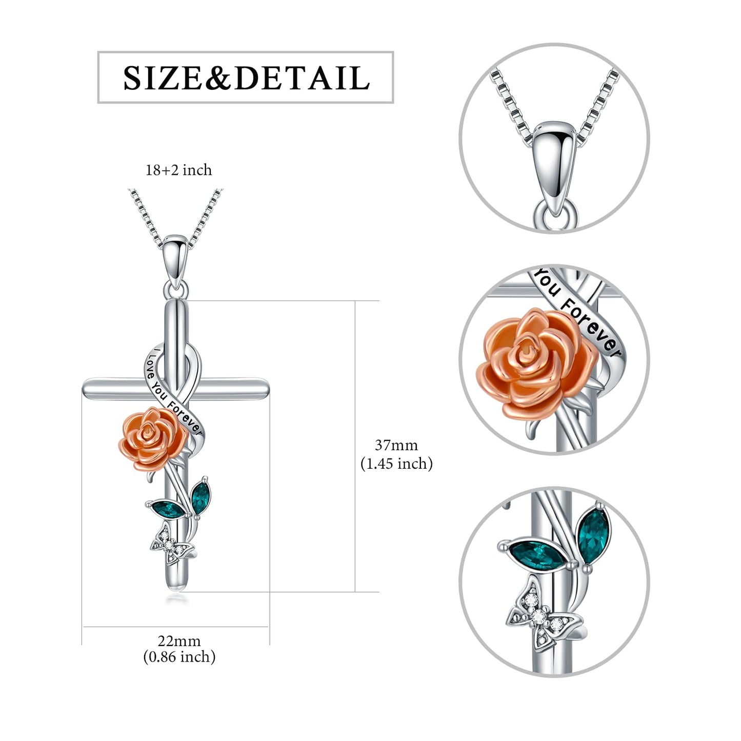 Flpruy Rose Birth Flower Necklace 925 Sterling Silver Cross Necklace 12 Month Birth Flower Floral Pendant Birthday Jewelry Gifts for Women Mom