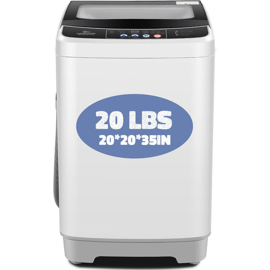 Nictemaw Portable Washing Machine, 20Lbs Capacity Full-Automatic Portable Washer with Drain Pump, 2.8Cu.ft Washer and Dryer Combo with 10 Programs & 8 Water Levels for Apartment, Dorms, RV- Glass Lid