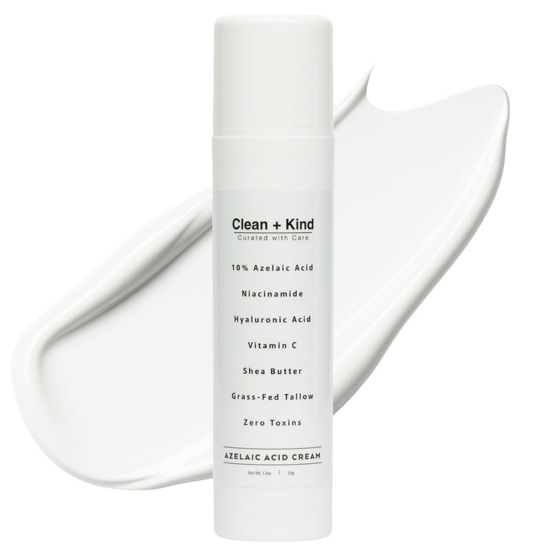 Clean + Kind Azelaic Acid 10% Face Cream with Niacinamide, Vitamin C & Hyaluronic Acid – Soothing Korean Skincare for Uneven, Blemish-Prone Skin with Shea Butter & Grass-Fed Tallow