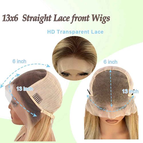 Blonlier 13x6 Medium brown/Golden Brown to Bleach Blonde Highlights Straight Lace front Wigs Human Hair 22in for Black Women HD Lace Glueless Pre Plucked 180% Density Brazilian Virgin Human Hair 22in