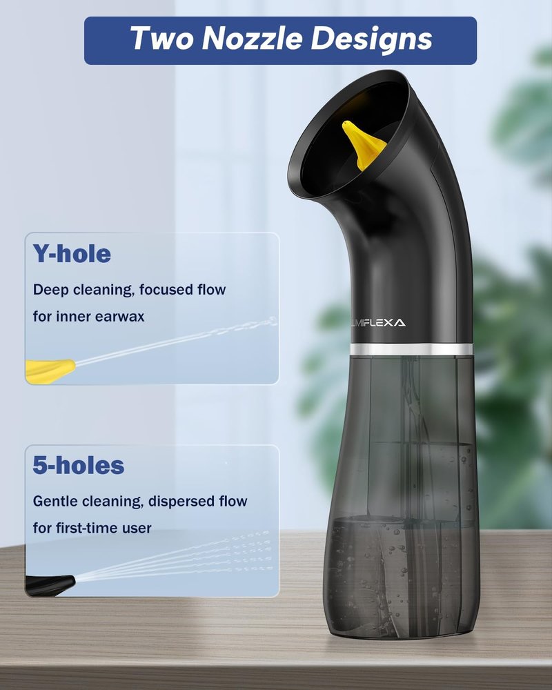 Ear Wax Removal Kit - Dual Water Tank Design with 4 Pressure Settings | 250ML Capacity, 8 Soft Earbuds, Type-C Charging, IPX7 Waterproof