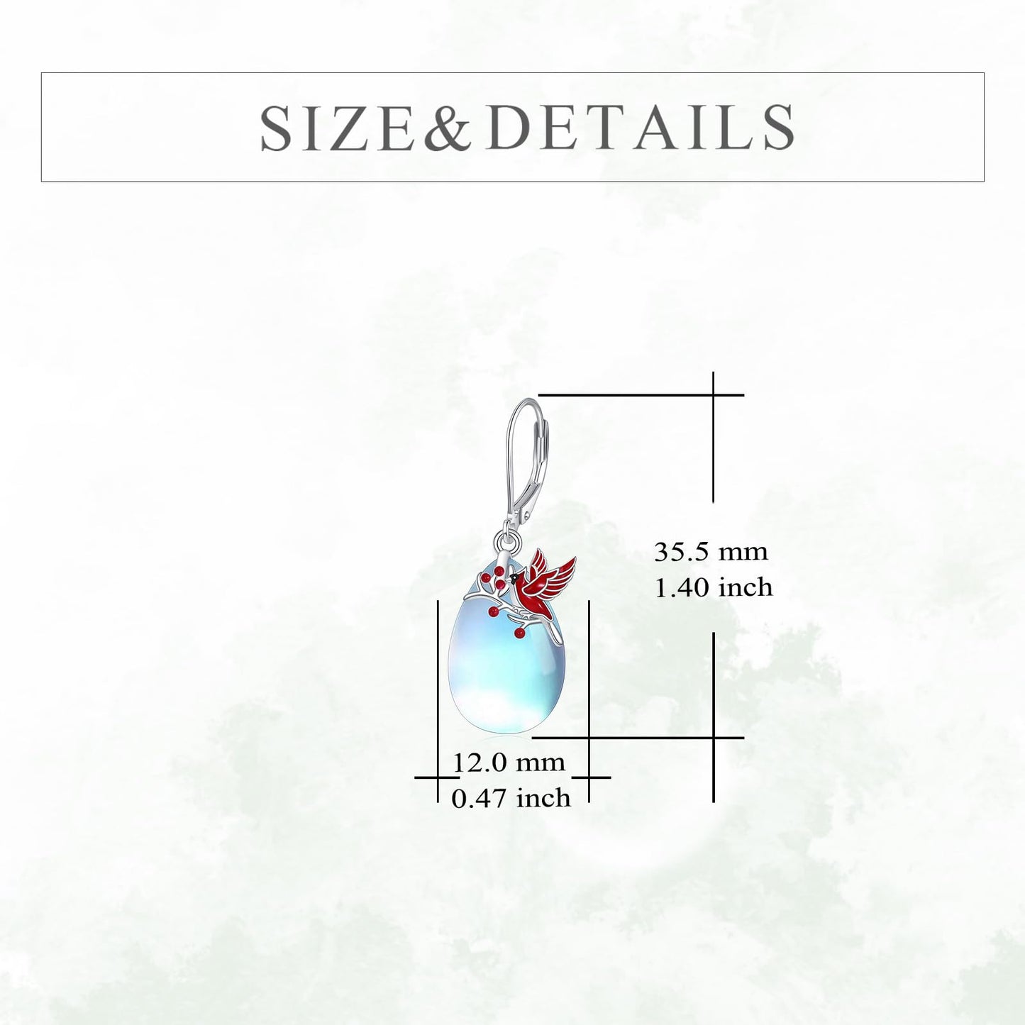 TIGER RIDER Red Cardinal Bird 925 Sterling Silver French Clasp Leverback Earrings Moonstone Pendant Jewelry Gift for Women
