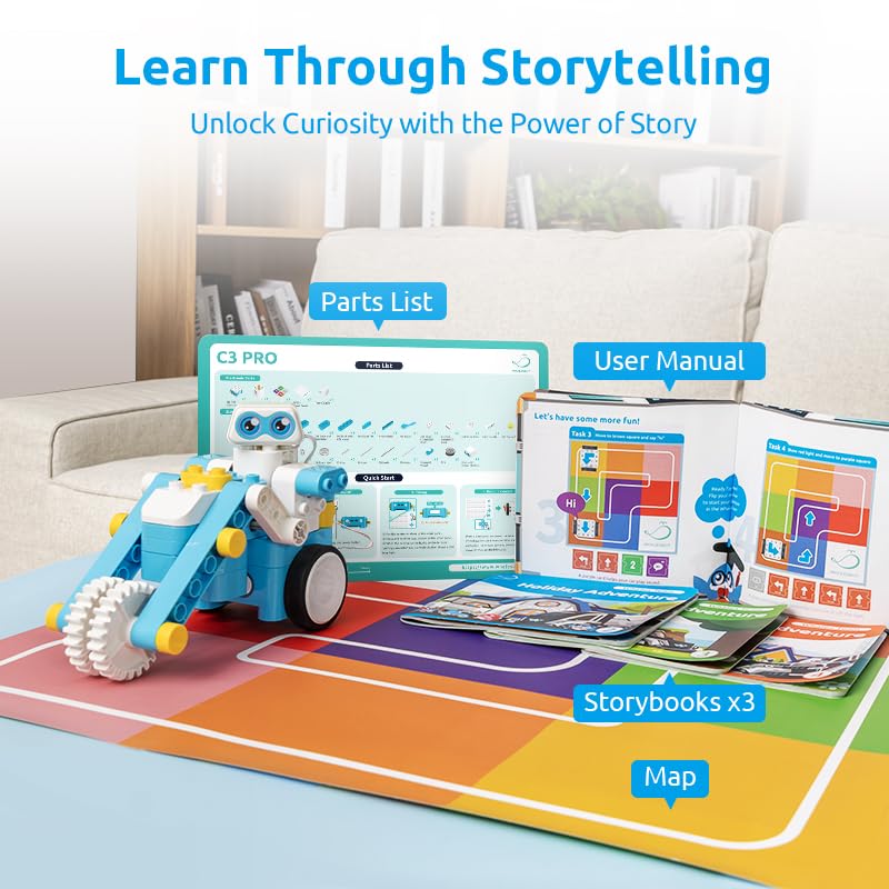 WhalesBot C3 Pro 12-in-1 Remote Control & Coding Robot Kit for Kids 4+, Advanced Smart Panel & Cards Programming, Educational STEM Toy, Block Building Set with Controller & Motor for Kids 4-6, 5-7