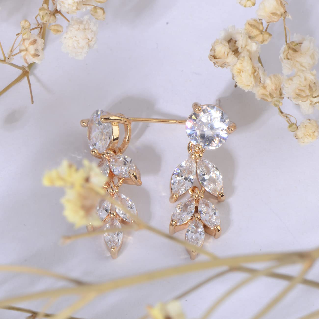 Cinmilada Bridal Earrings for Wedding Gold Sterling Silver Marquise Teardrop Cubic Zirconia Crystal CZ Cluster Earrings for Bride Bridesmaids Women Costume Jewelry Gift