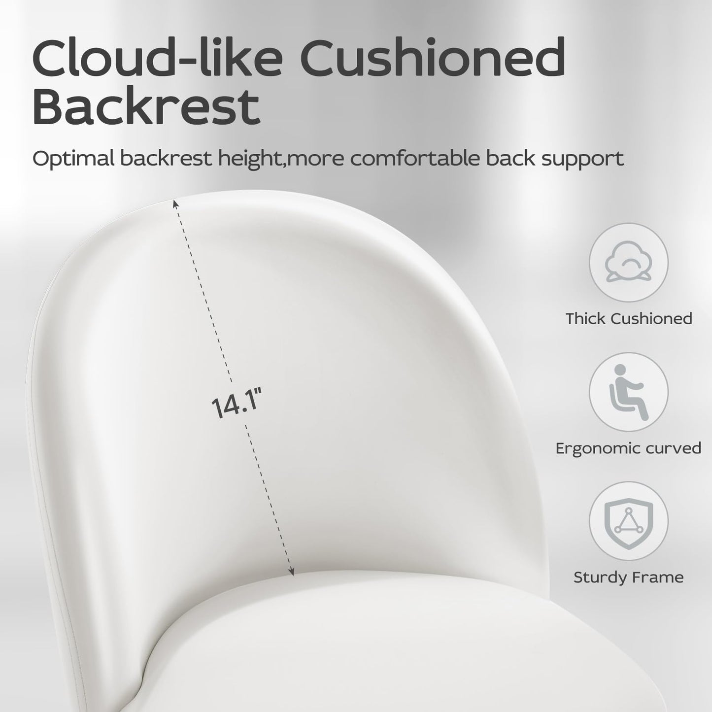 Morkprism Vanity Chair with Back,Armless Desk Chair Cute Small Office Chair,Leather Computer Chair with Adjustable Height,120°Tilting,Rolling,Swivel for Vanity,Kids Room,Office,Bedroom Pearl White