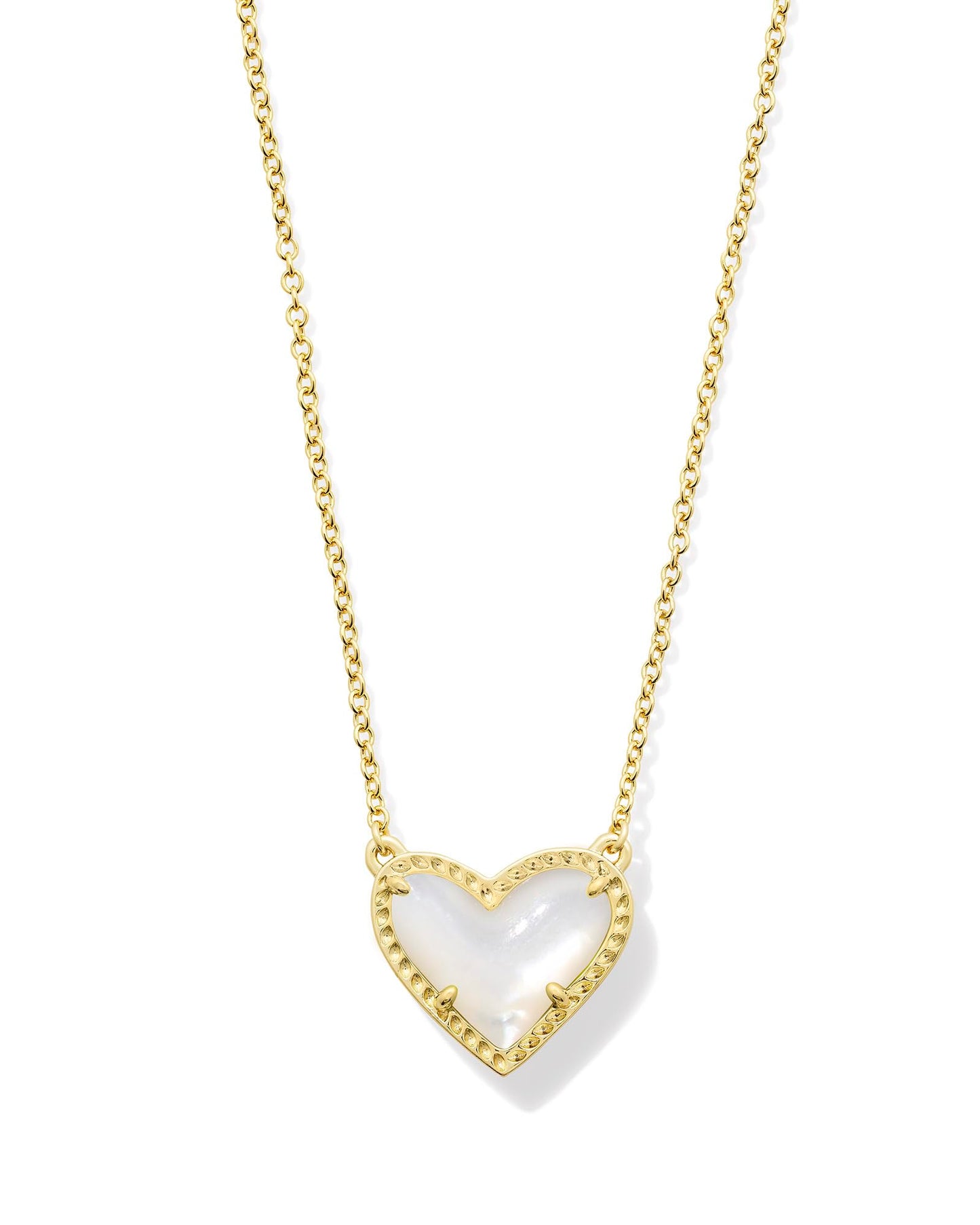 Kendra Scott Ari Heart Short Pendant Necklace in Ivory Mother Of Pearl, 14k Gold-Plated Brass, Fashion Jewelry for Women